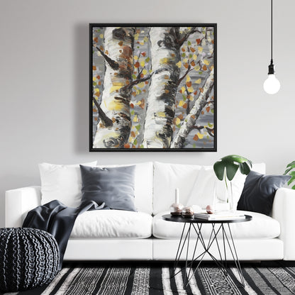 Bouleaux blancs en bourgeons, 1 toile beige | Décoration d'intérieur