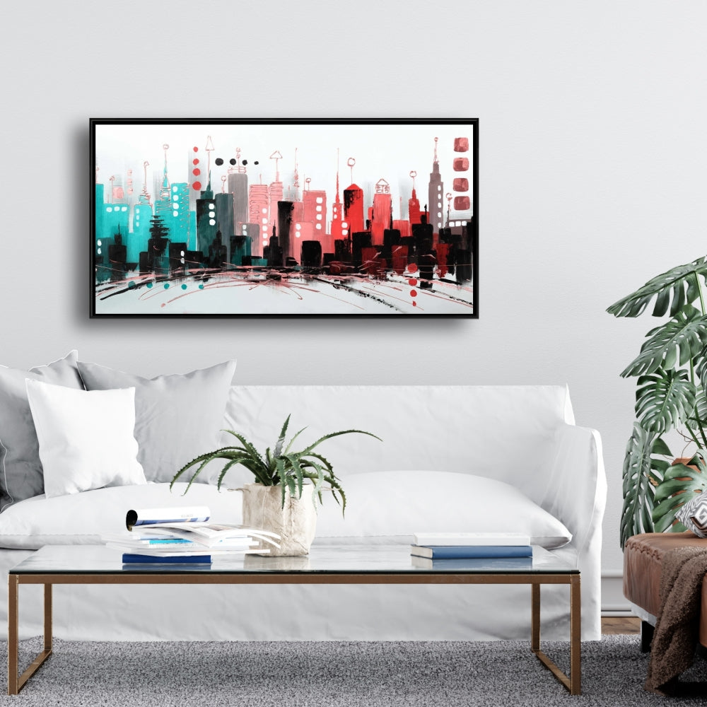 Toile encadrée or rose Paysage urbain | Décoration murale