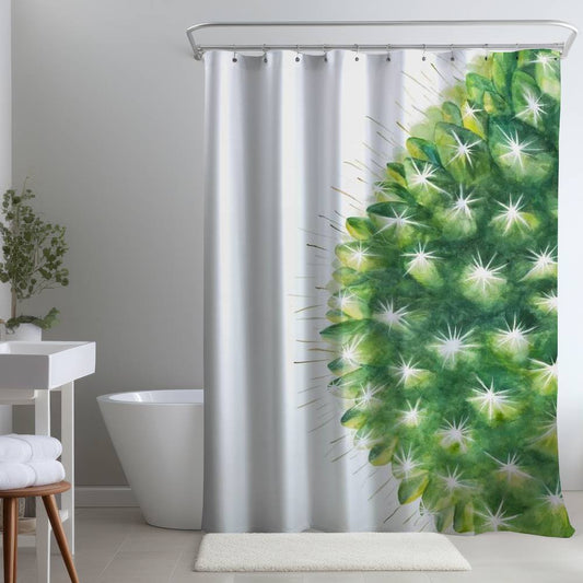 Watercolor Mini Cactus Shower Curtain - Botanical Bedroom Decor