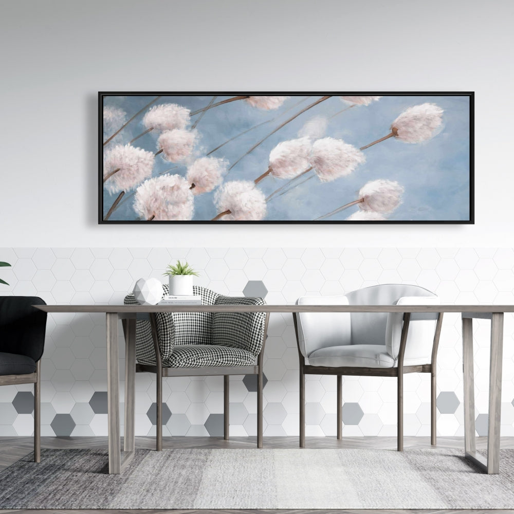 Toile encadrée bleue à motifs de fleurs de coton délicates