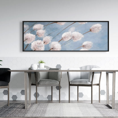 Toile encadrée bleue à motifs de fleurs de coton délicates