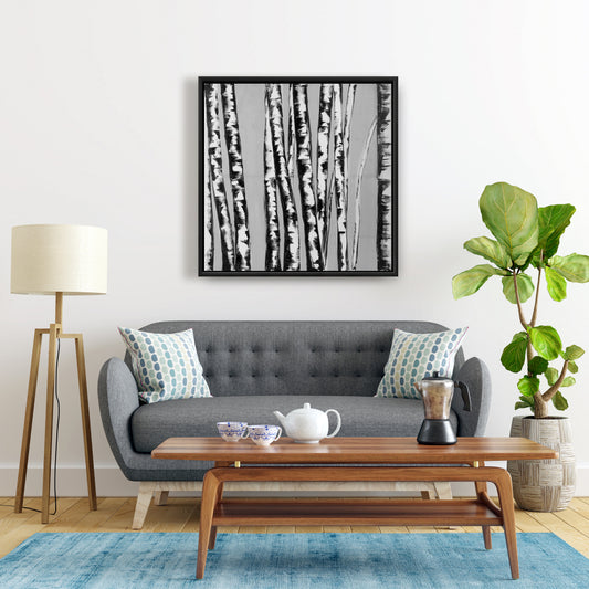 Birches Intersecting Framed Canvas | Bedroom Trees Decor