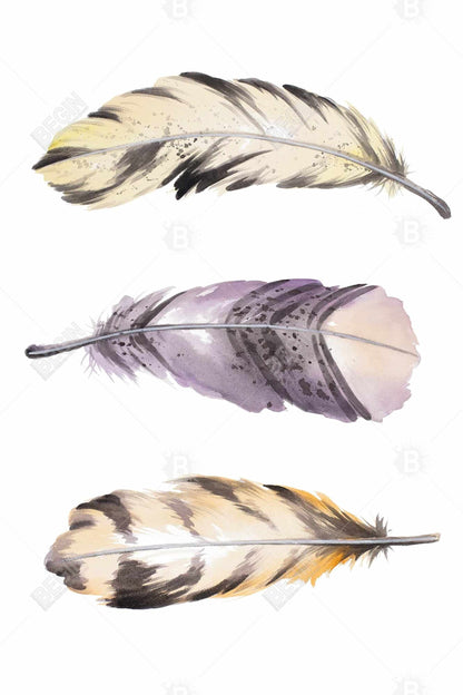 Toile bohème à plumes violettes | Décoration d'intérieur à rayures horizontales