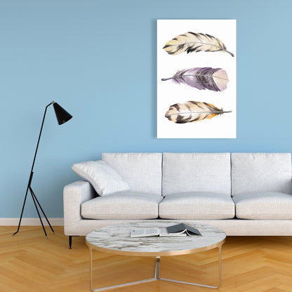 Bohemian Purple Animals Canvas | Horizontal Striped Feather Art