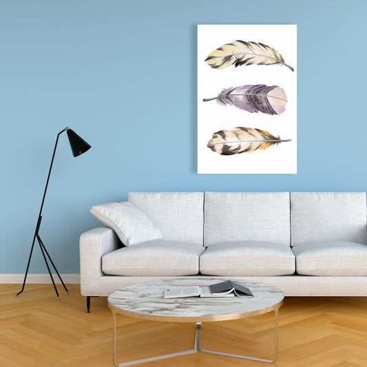 Bohemian Purple Animals Canvas | Horizontal Striped Feather Art