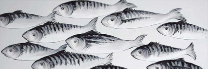 White Bedroom Canvas - Gray School of Fish | Home Decor Art