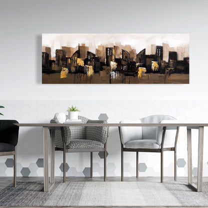 Brown Abstract Cityscape Canvas | Modern Bedroom Wall Art