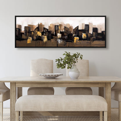 Toile marron abstraite avec paysage urbain | Décoration d'intérieur urbaine encadrée