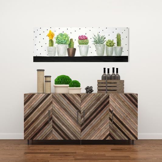 Mini Cactus and Succulents Canvas | White Botanical Decor