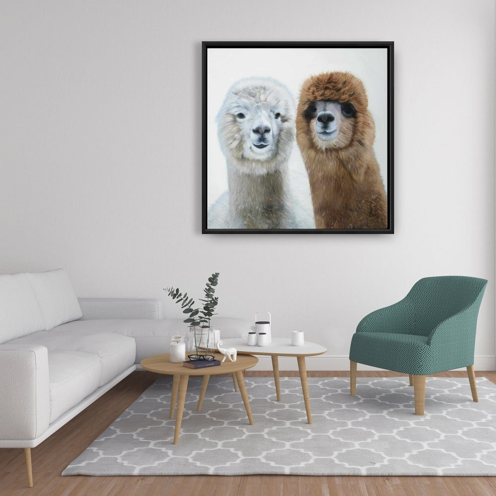Décoration rustique de ferme | Toile encadrée « Deux lamas » pour chambre