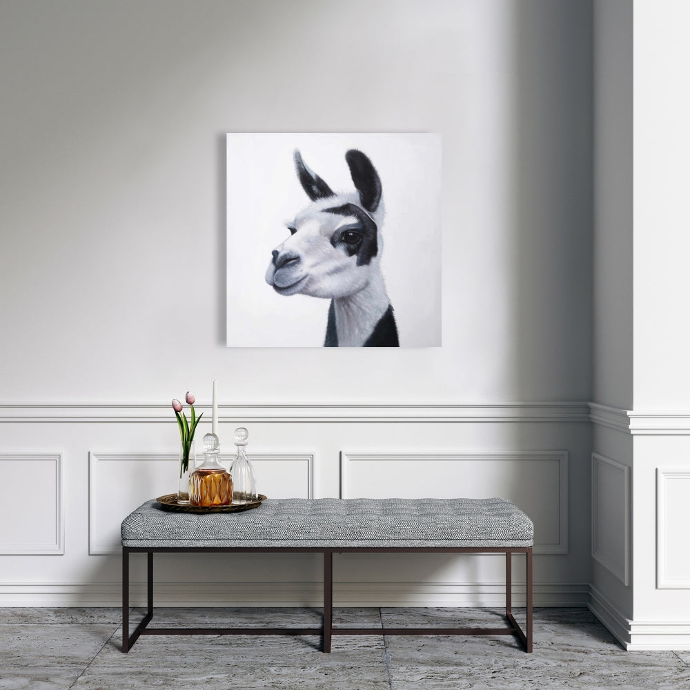 Black & White Lama Canvas | Farm Animal Bedroom Decor