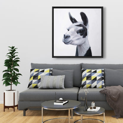 Toile de chambre blanche rustique - Décoration d'intérieur Lama noir et blanc