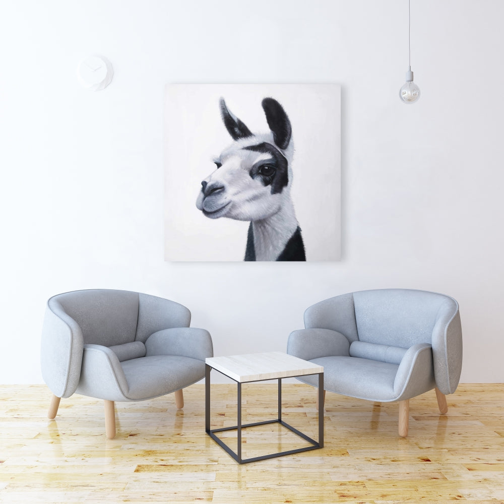 Black & White Lama Canvas | Farm Animal Bedroom Decor
