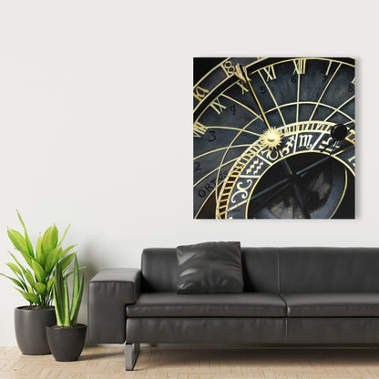 Horloge astrologique sur toile – Décoration d'intérieur Terre noire et galaxie