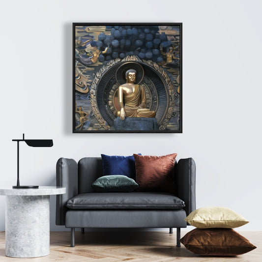 Blue Framed Canvas - Grand Buddha at Lingshan for Home Decor