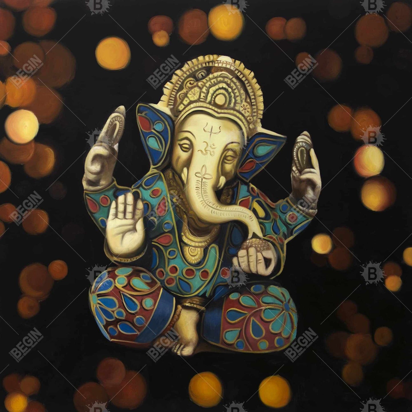 Toile encadrée Ganesh | Décoration religieuse et spirituelle noire