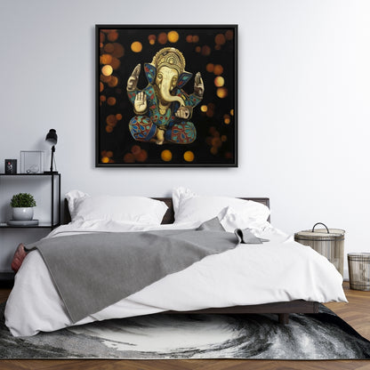 Toile encadrée Ganesh | Décoration religieuse et spirituelle noire