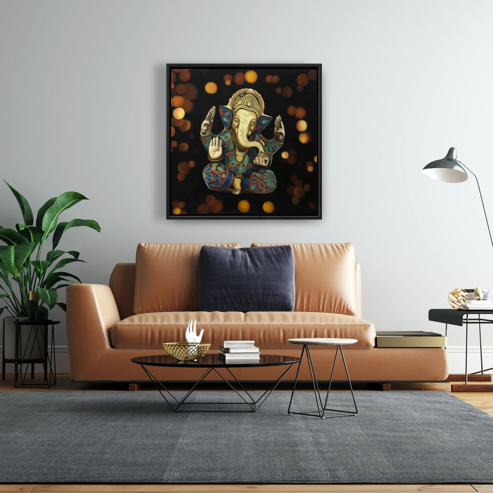 Toile encadrée Ganesh | Décoration religieuse et spirituelle noire