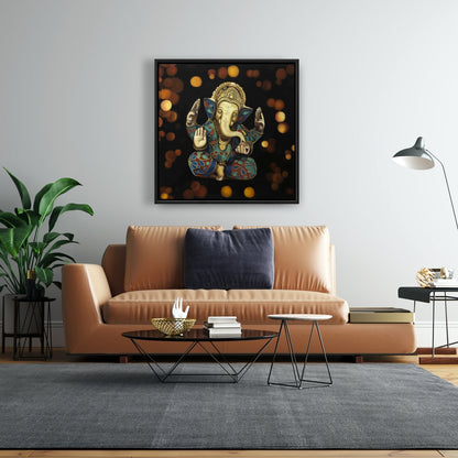 Toile encadrée Ganesh | Décoration religieuse et spirituelle noire