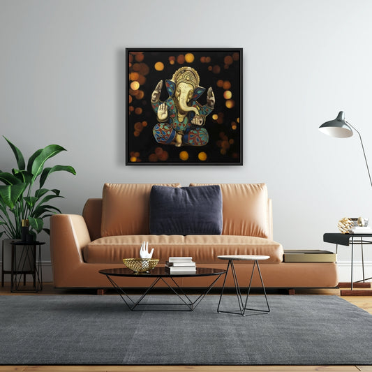 Toile encadrée Ganesh | Décoration religieuse et spirituelle noire