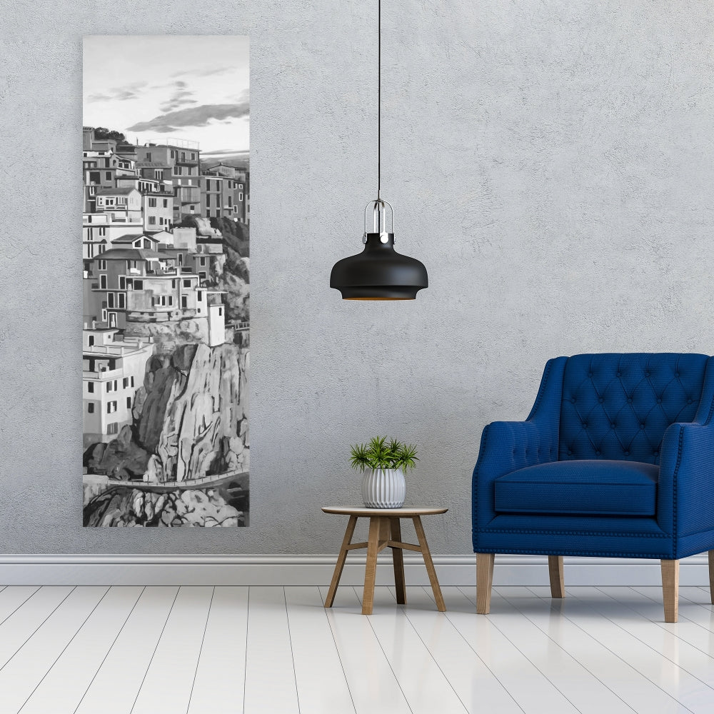 Monochrome Gray Canvas - Manarola Italy Home Decor Art