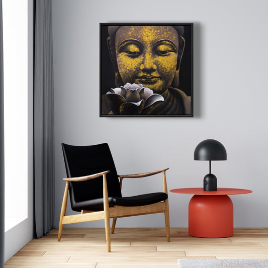 Toile encadrée représentant Bouddha et Lotus – Décoration intérieure spirituelle