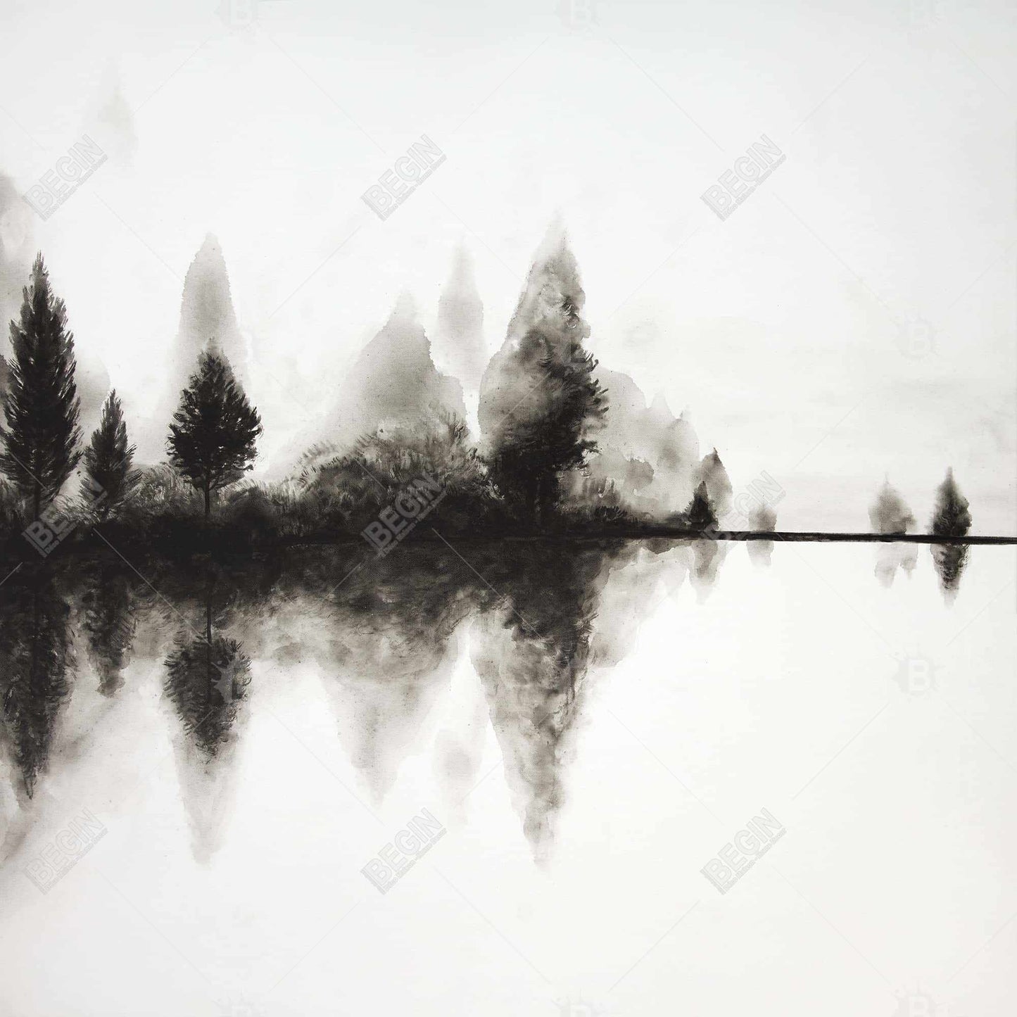 White Trees Minimalist Framed Canvas - Reflection Home Decor