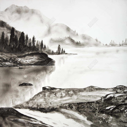Peaceful Landscape White Canvas | Living Room Decor Artwork