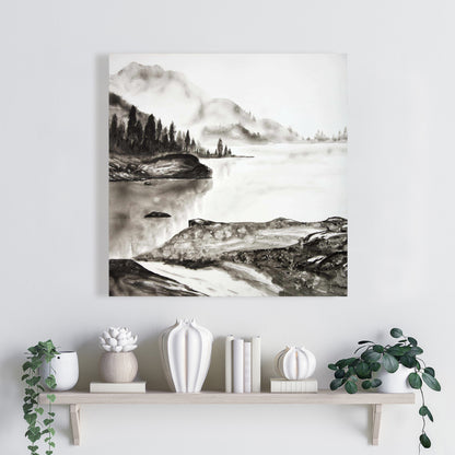 Peaceful Landscape White Canvas | Living Room Decor Artwork
