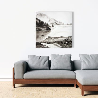 Peaceful Landscape White Canvas | Living Room Decor Artwork
