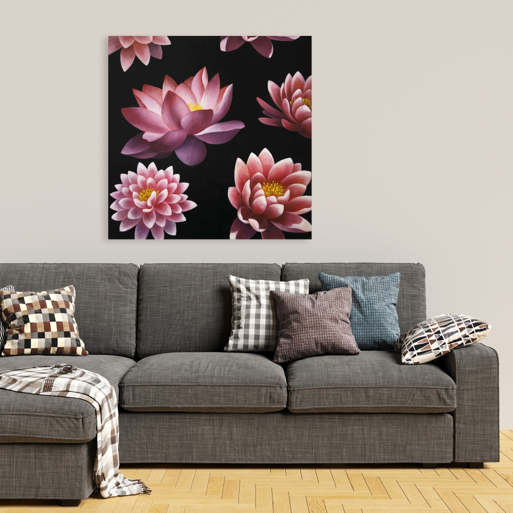 Lotus Flower Pattern Canvas | Asian Floral Home Decor Art