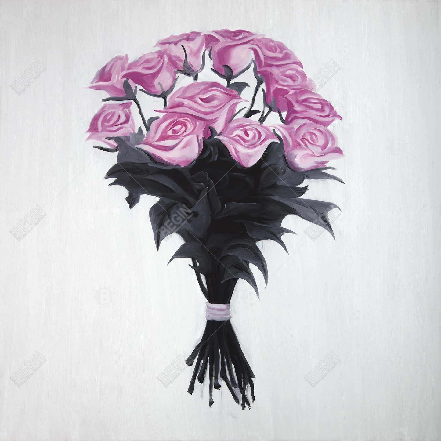 Bouquet of Roses Canvas - Black Leaves Bedroom Wall Art Decor