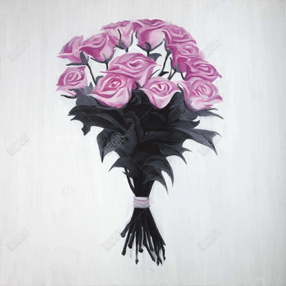 Bouquet of Roses Canvas - Black Leaves Bedroom Wall Art Decor