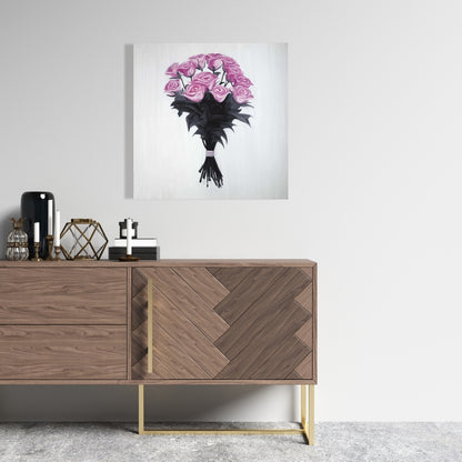 Bouquet of Roses Canvas - Black Leaves Bedroom Wall Art Decor