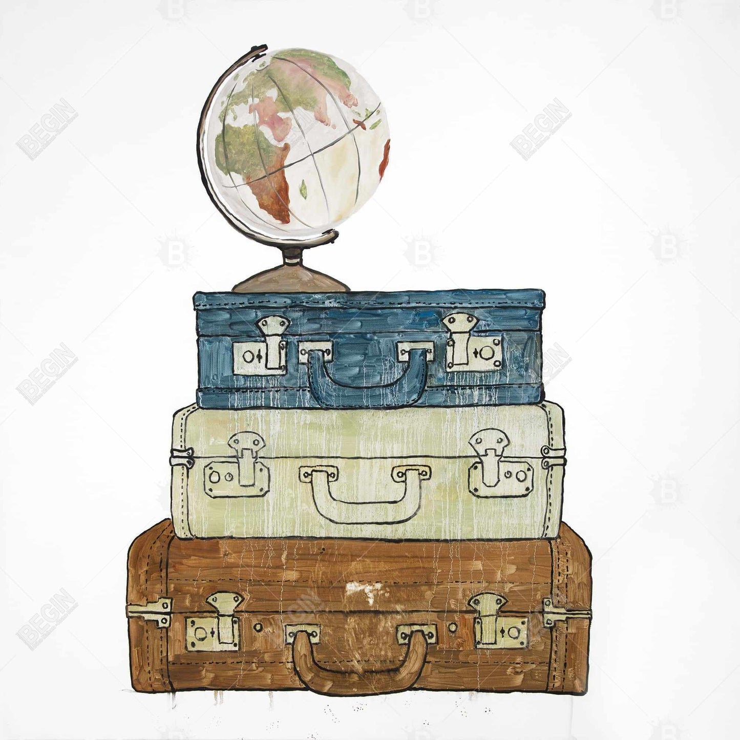 Tour du monde - Toile encadrée bleue pour décoration intérieure