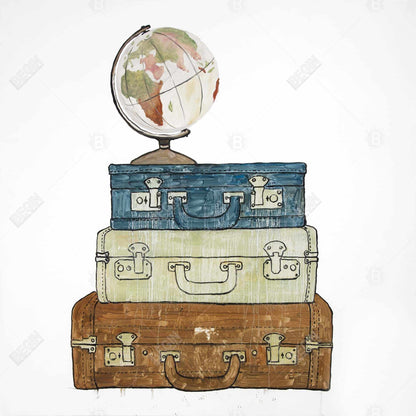 Tour du monde - Toile encadrée bleue pour décoration intérieure