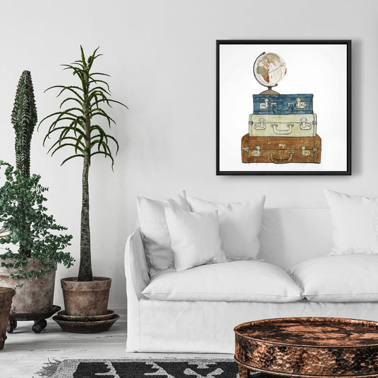 Tour du monde - Toile encadrée bleue pour décoration intérieure