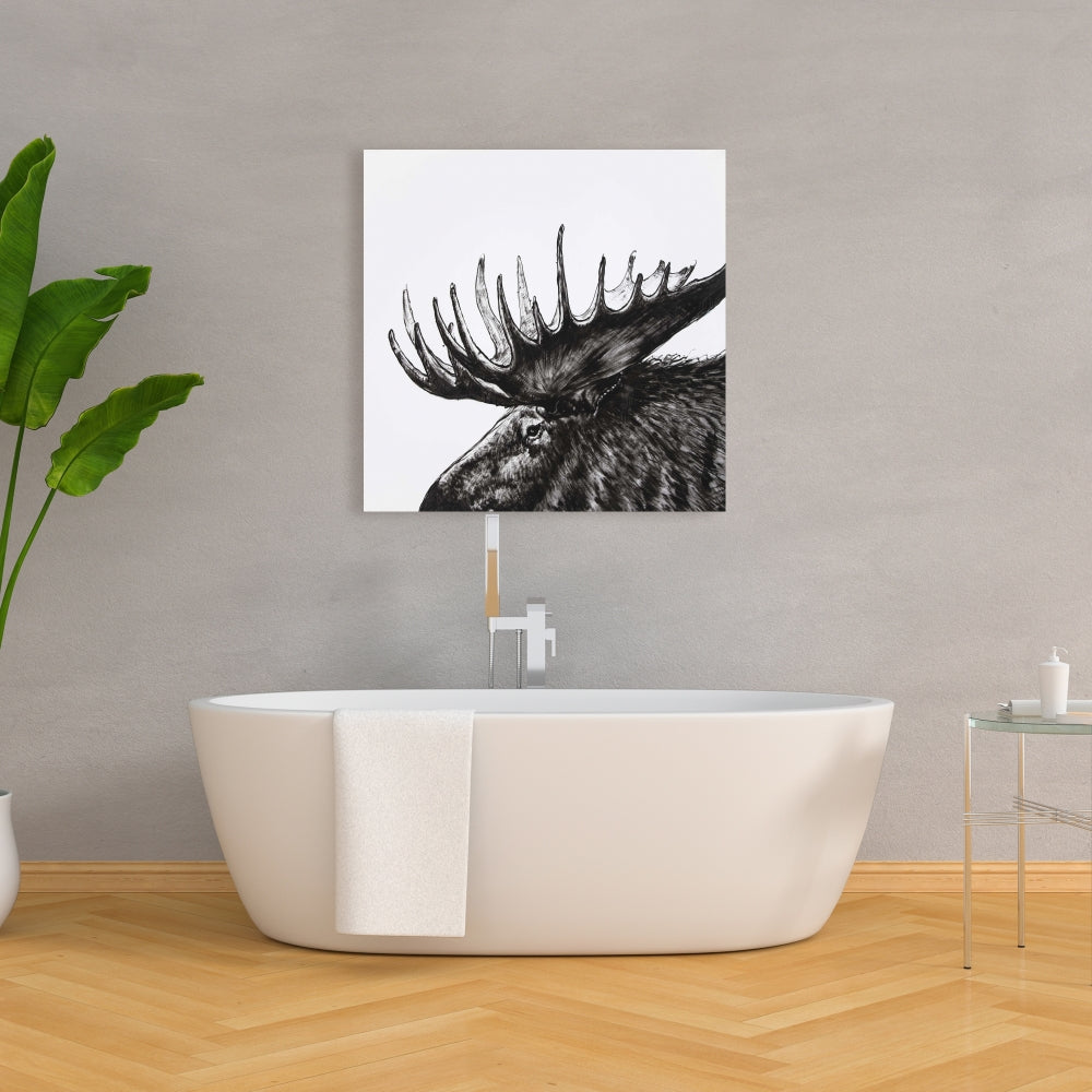 White Deer Rustic Canvas - Moose Plume | Home Decor Art