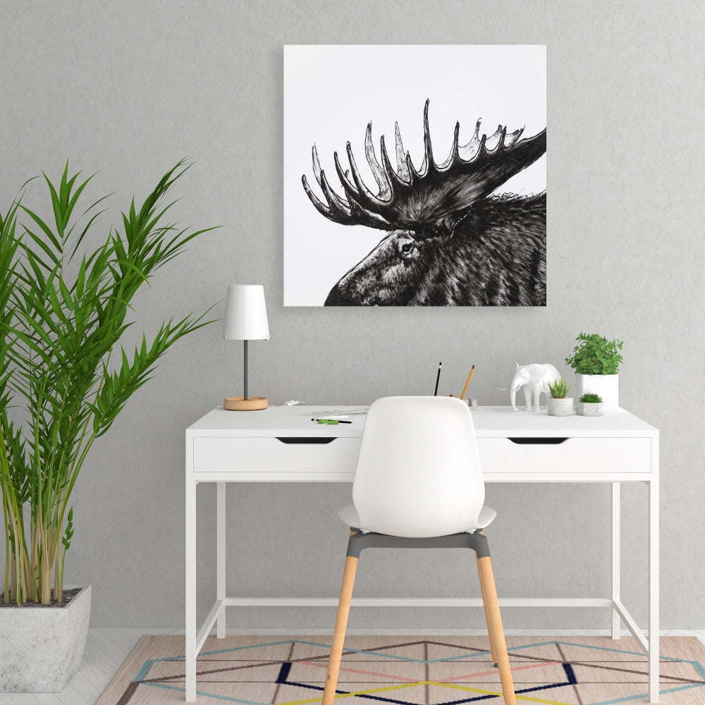 White Deer Rustic Canvas - Moose Plume | Home Decor Art