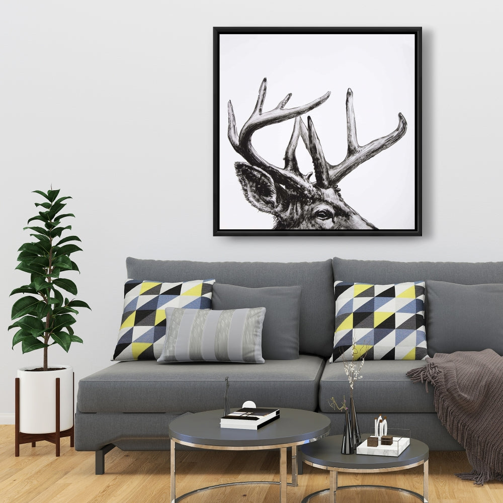 Roe Deer Plume Canvas | Rustic Bedroom Animals Wall Art Decor