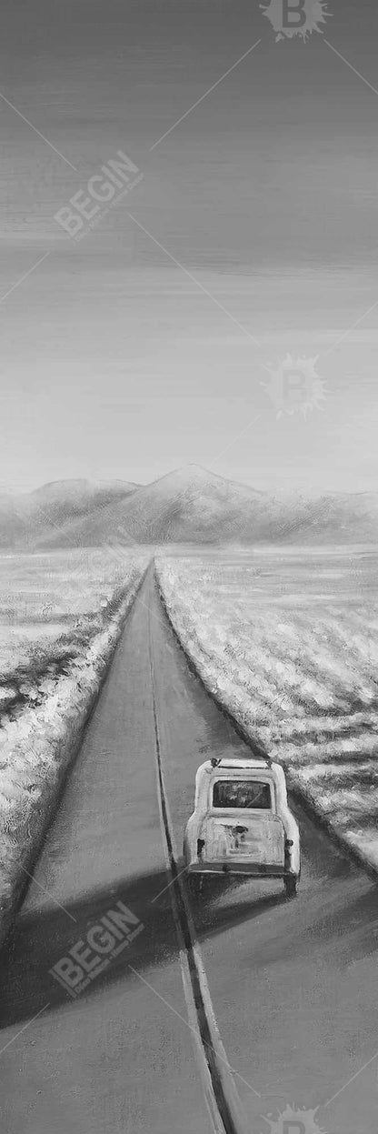 Car on the Road Framed Canvas | Mountains Home Decor Art
