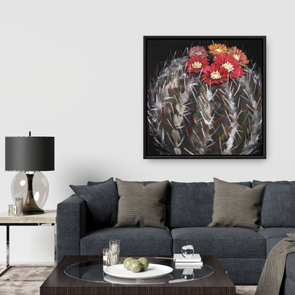 Cactus Mammillaria en fleurs | Toile encadrée florale