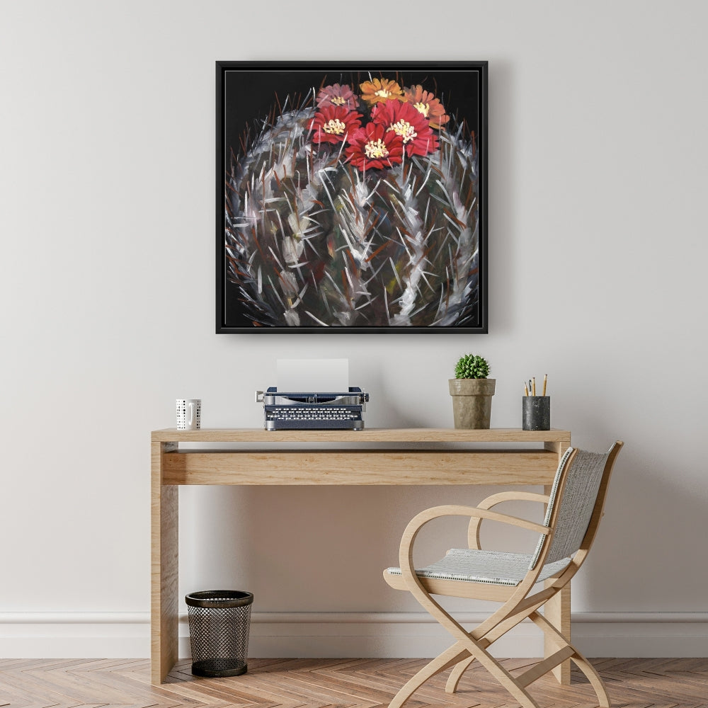 Cactus Mammillaria en fleurs | Toile encadrée florale