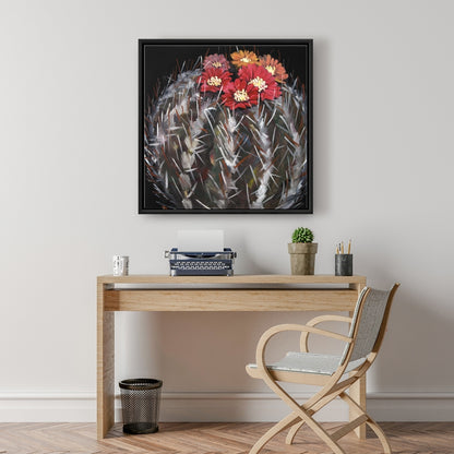 Cactus Mammillaria en fleurs | Toile encadrée florale