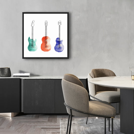 Toile encadrée « Trois guitares » | Décoration musicale pour la maison