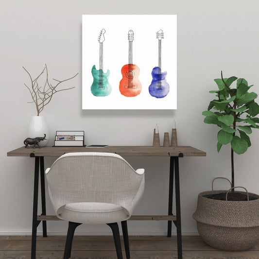 Blue Livingroom Canvas - Three Guitars Musical Home Decor