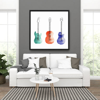 Toile encadrée « Trois guitares » | Décoration musicale pour la maison