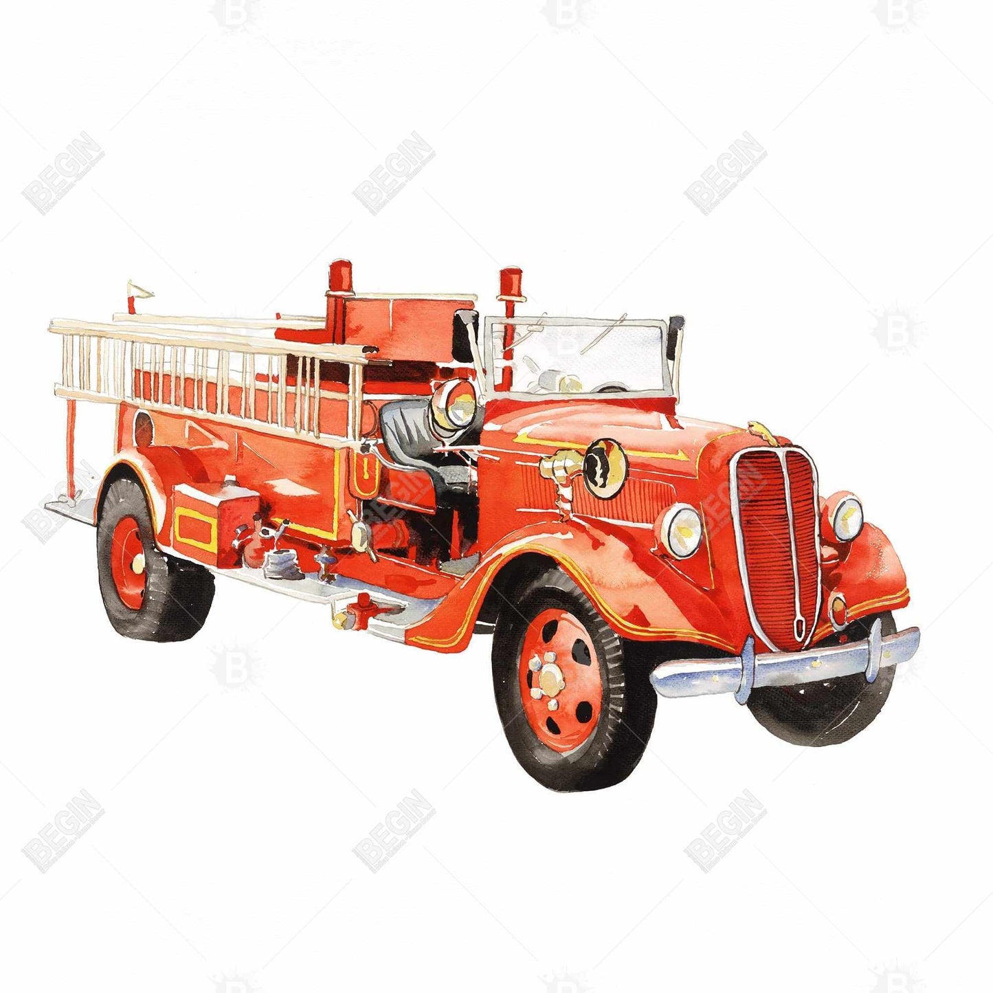 Vintage Fire Truck Canvas | Bedroom Wall Art Decor