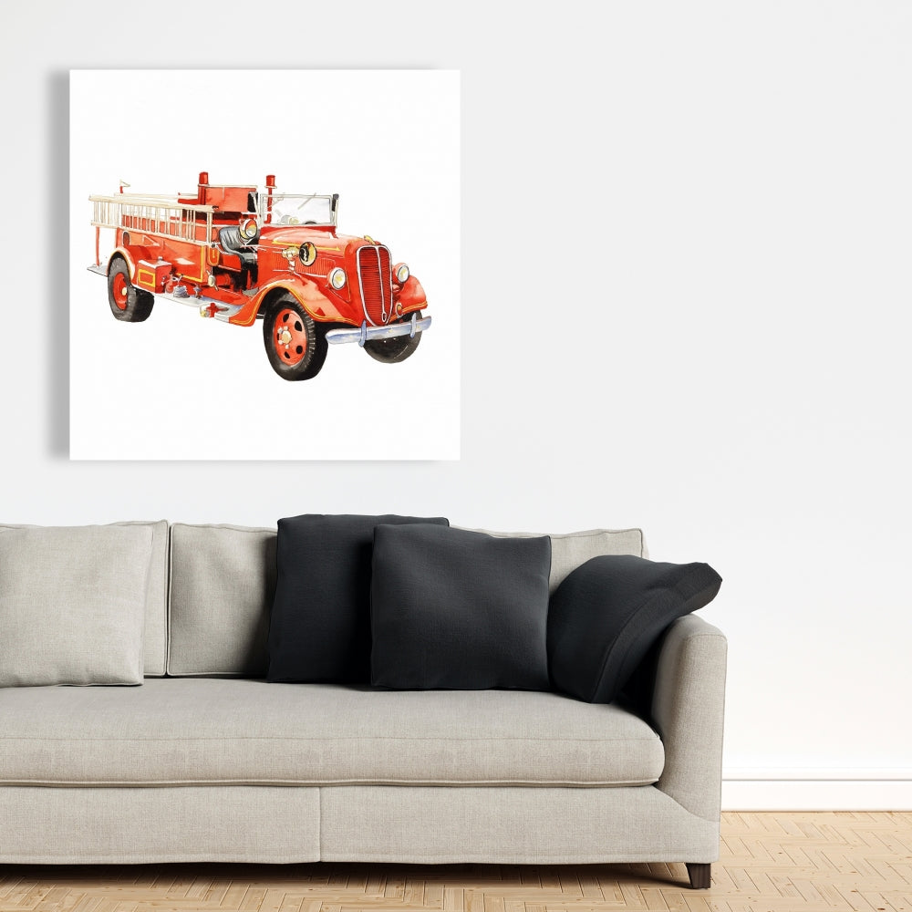 Vintage Fire Truck Canvas | Bedroom Wall Art Decor
