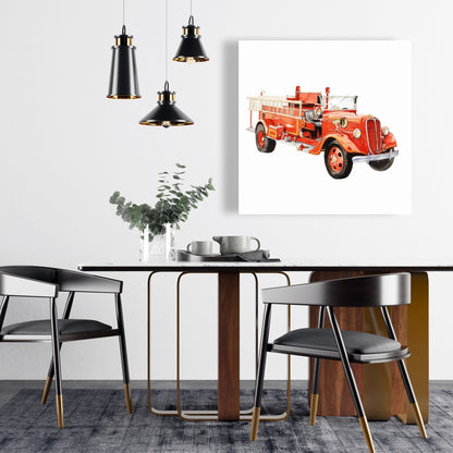 Vintage Fire Truck Canvas | Bedroom Wall Art Decor